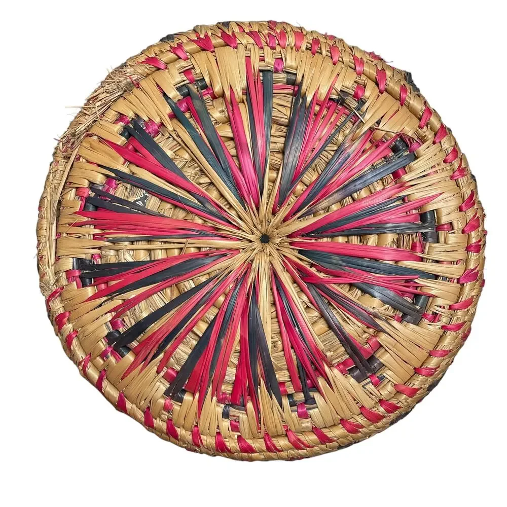 Vintage Woven Raffia Basket Boho Wall Hanging Straw Colorful Round FLAW READ